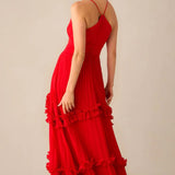 Ro&Zo Sienna Red Pleated Frill Maxi Dress