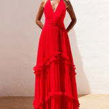 Ro&Zo Sienna Red Pleated Frill Maxi Dress