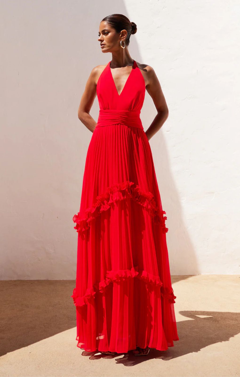 Ro&Zo Sienna Red Pleated Frill Maxi Dress
