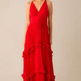 Ro&Zo Sienna Red Pleated Frill Maxi Dress