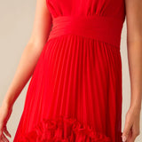 Ro&Zo Sienna Red Pleated Frill Maxi Dress