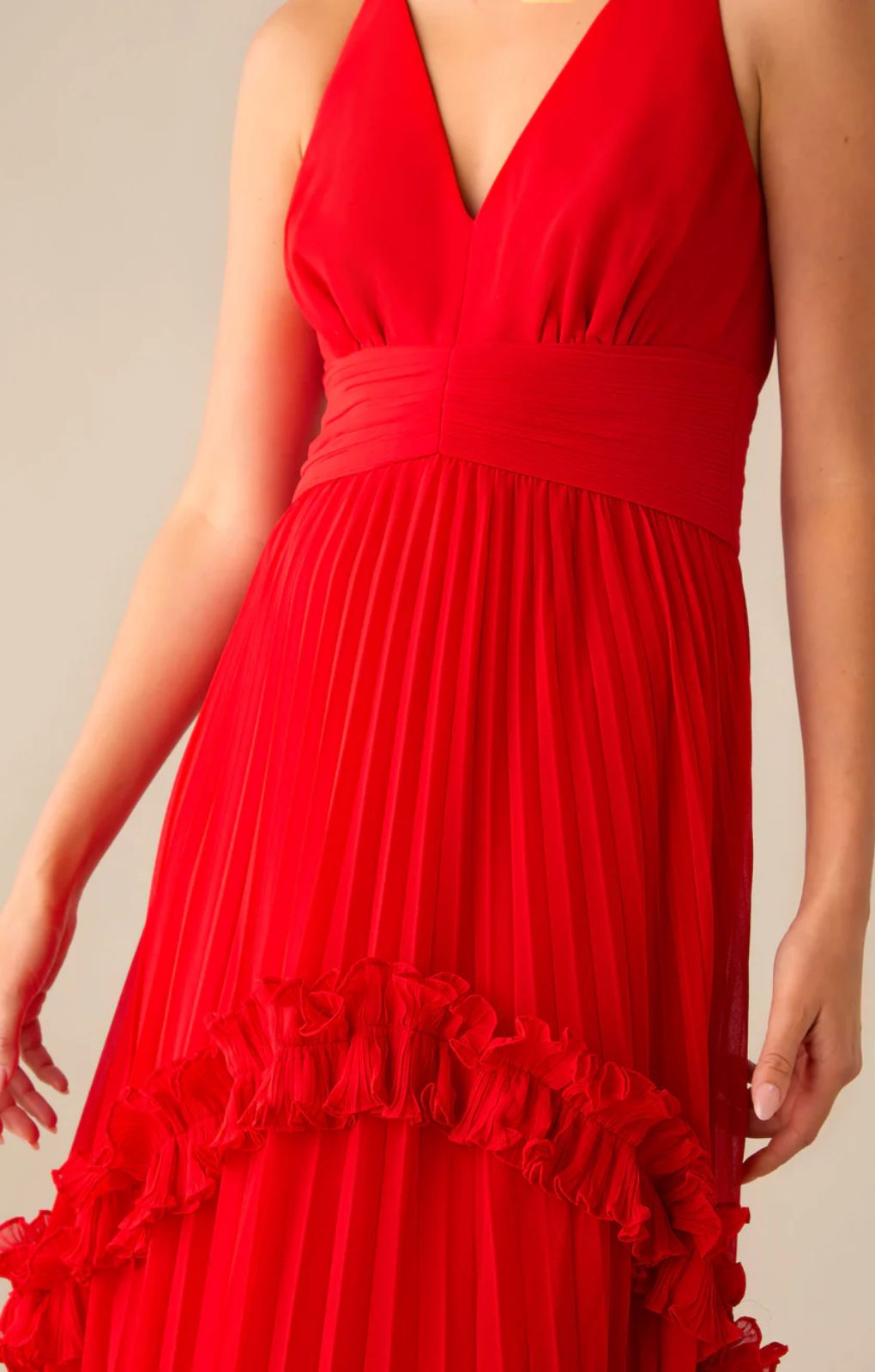 Ro&Zo Sienna Red Pleated Frill Maxi Dress