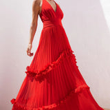 Ro&Zo Sienna Red Pleated Frill Maxi Dress