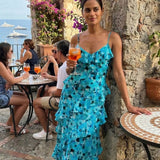 Ro&Zo Kirstee Blue Floral Print Ruffle Cami Maxi Dress