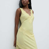 Pretty Lavish Robin Lace Trim Pear Sorbet Yellow Slip Maxi Dress