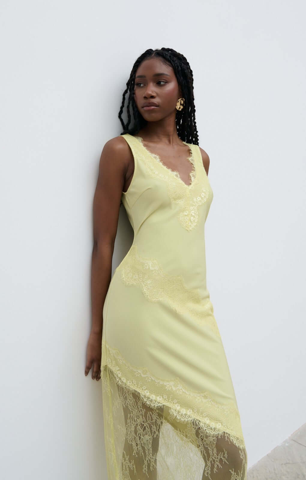 Pretty Lavish Robin Lace Trim Pear Sorbet Yellow Slip Maxi Dress