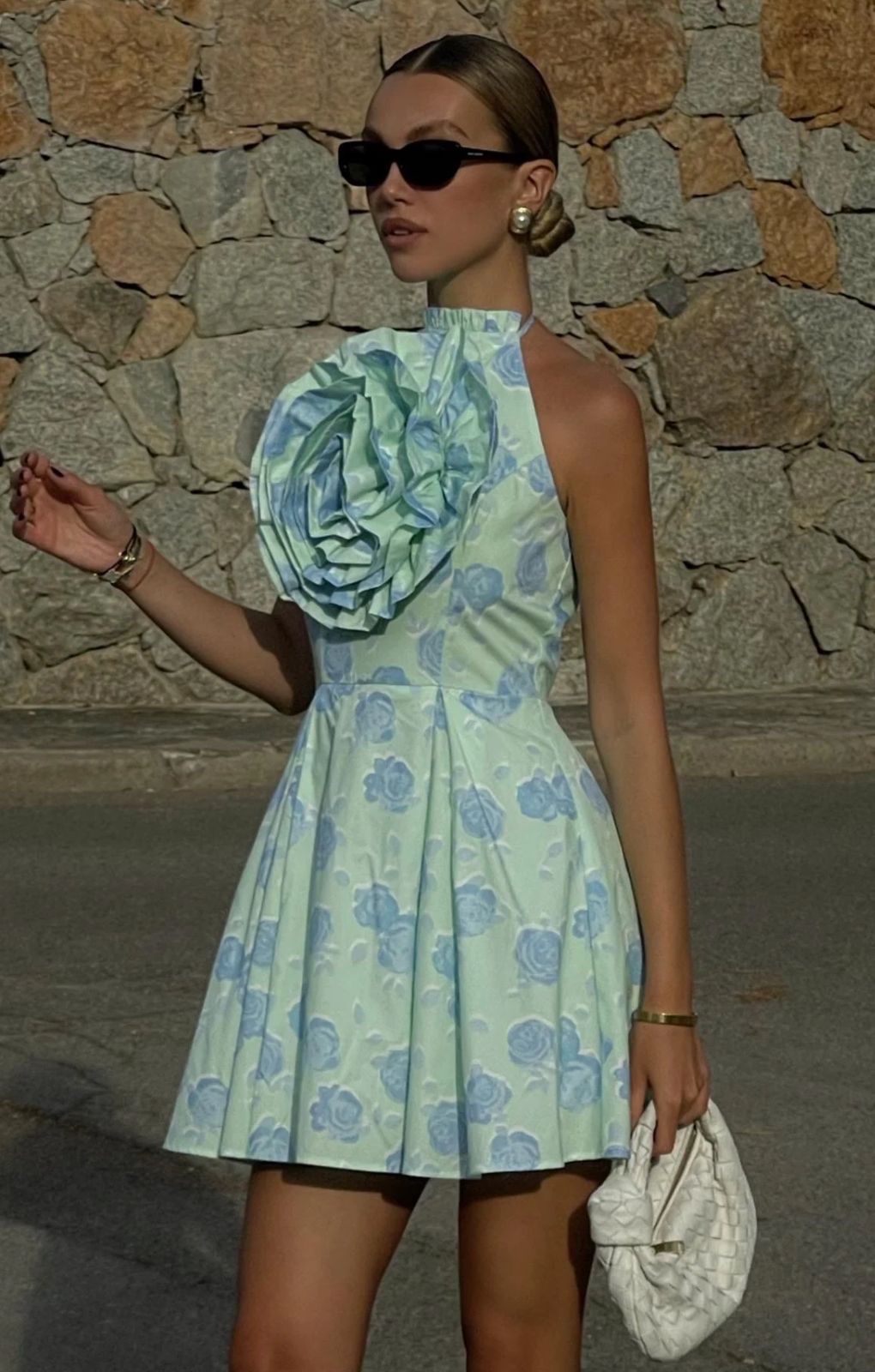 Collective The Label Rosie Mint-Blue Floral Corsage Skater Mini-Dress