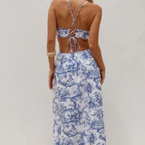 Runaway The Label Alethea Open Back Midi Dress in Daydream Blue
