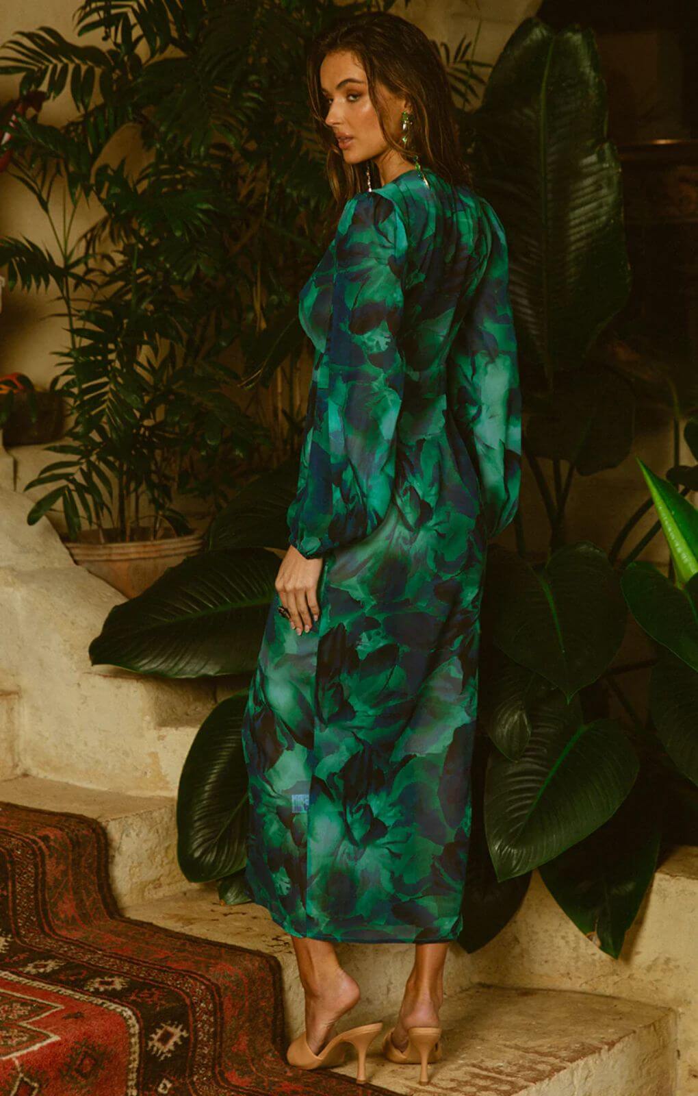 Runaway The Label Calista Long Sleeved Green Midi Dress