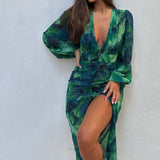 Runaway The Label Calista Long Sleeved Green Midi Dress