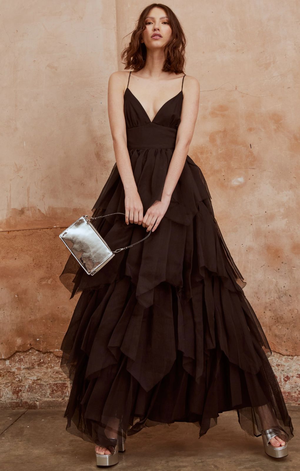True Decadence Sadie Black Layered Tulle Maxi Dress