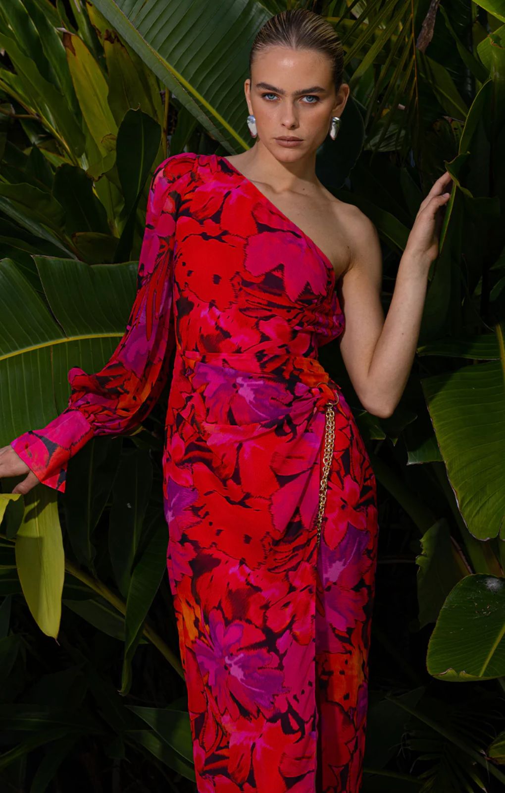 Runaway The Label Kana One Sleeve Pink Midi Dress