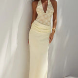 Runaway The Label Lina Halter Draped Maxi Dress - Lemon