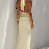 Runaway The Label Lina Halter Draped Maxi Dress - Lemon