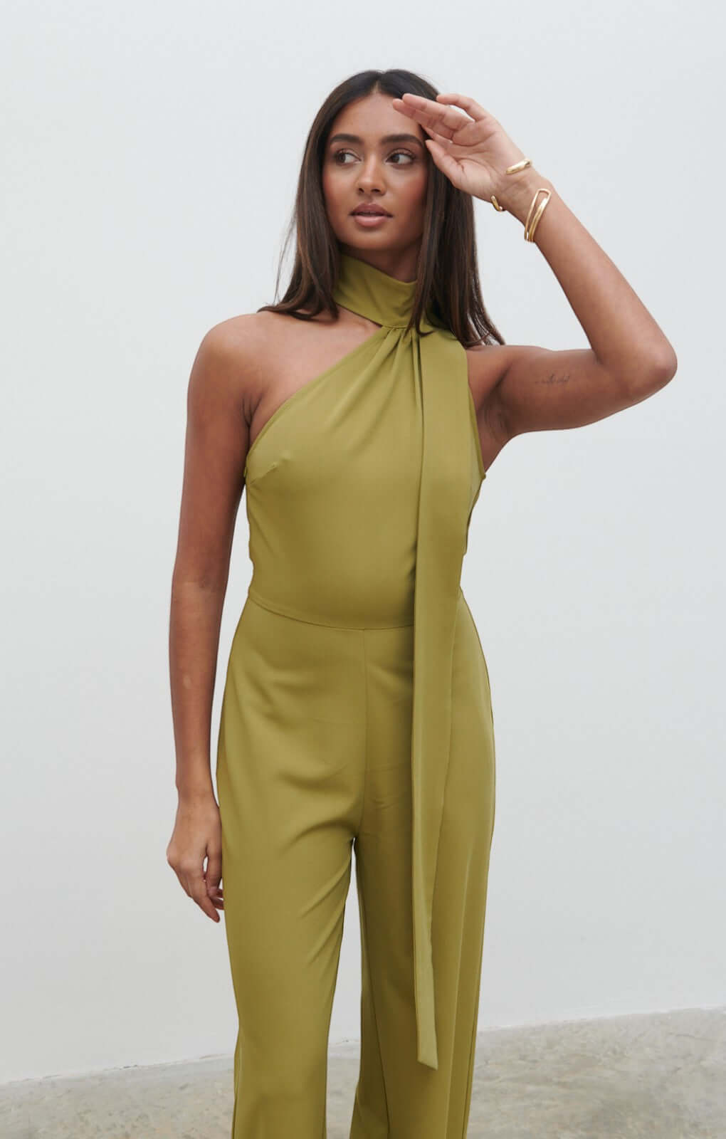 Pretty Lavish Sapphire Scarf Olive Jumpsuit