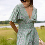 Lily and Lionel Savannah Flutter Sleeve Dove Print Midi Dress In Green