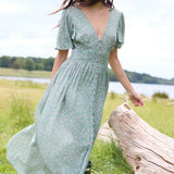 Lily and Lionel Savannah Flutter Sleeve Dove Print Midi Dress In Green