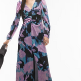 Topshop Ruched Front Midi Dress In Lilac Floral Print