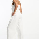 Forever New Cowl Neck Satin Jumpsuit In White