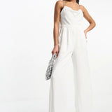 Forever New Cowl Neck Satin Jumpsuit In White