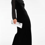 Y.A.S High Neck Velvet and Mesh Mix Midi dress in Black