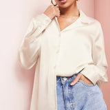 Ebay Only ASOS DESIGN Relaxed Satin Long Sleeve Shirt In Oyster-Brown UK 8 – tops by ASOS DESIGN, available to rent from Hirestreet