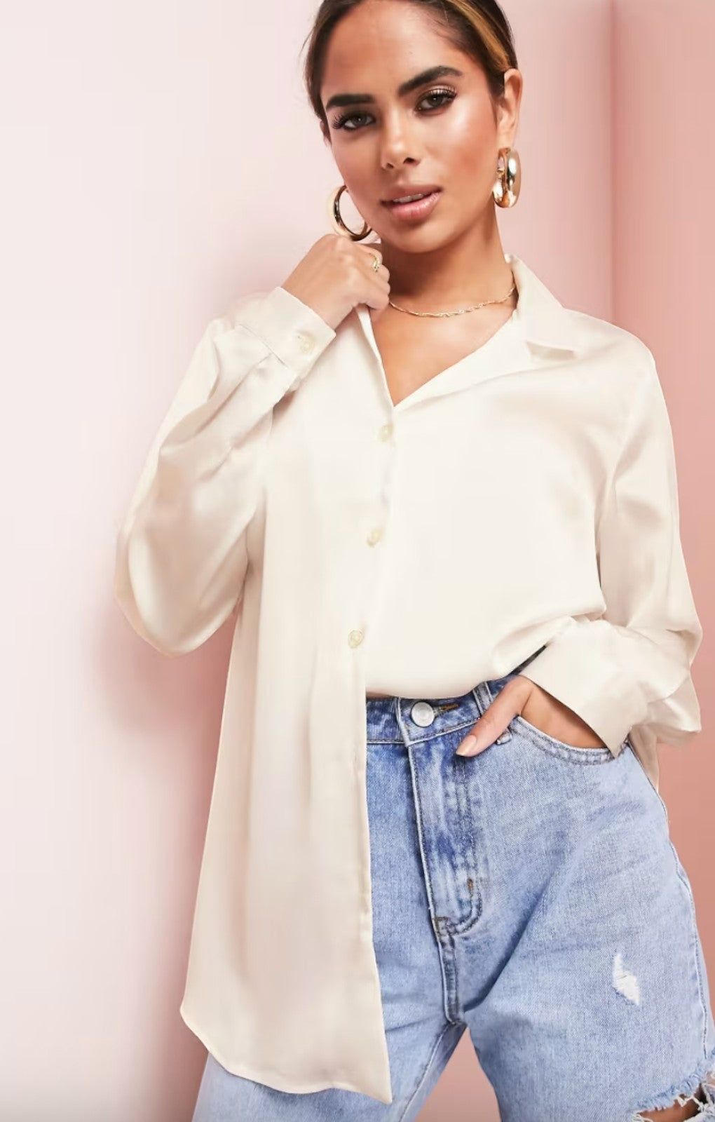 Ebay Only ASOS DESIGN Relaxed Satin Long Sleeve Shirt In Oyster-Brown UK 8 – tops by ASOS DESIGN, available to rent from Hirestreet