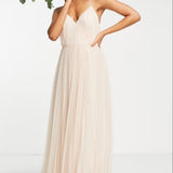 Ebay Only  Asos Design Bridesmaid Ruched Cami Maxi Dress With Pleated Tulle Skirt In Champagne – tops by ASOS DESIGN, available to rent from Hirestreet