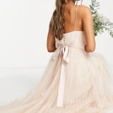 Ebay Only  Asos Design Bridesmaid Ruched Cami Maxi Dress With Pleated Tulle Skirt In Champagne – tops by ASOS DESIGN, available to rent from Hirestreet
