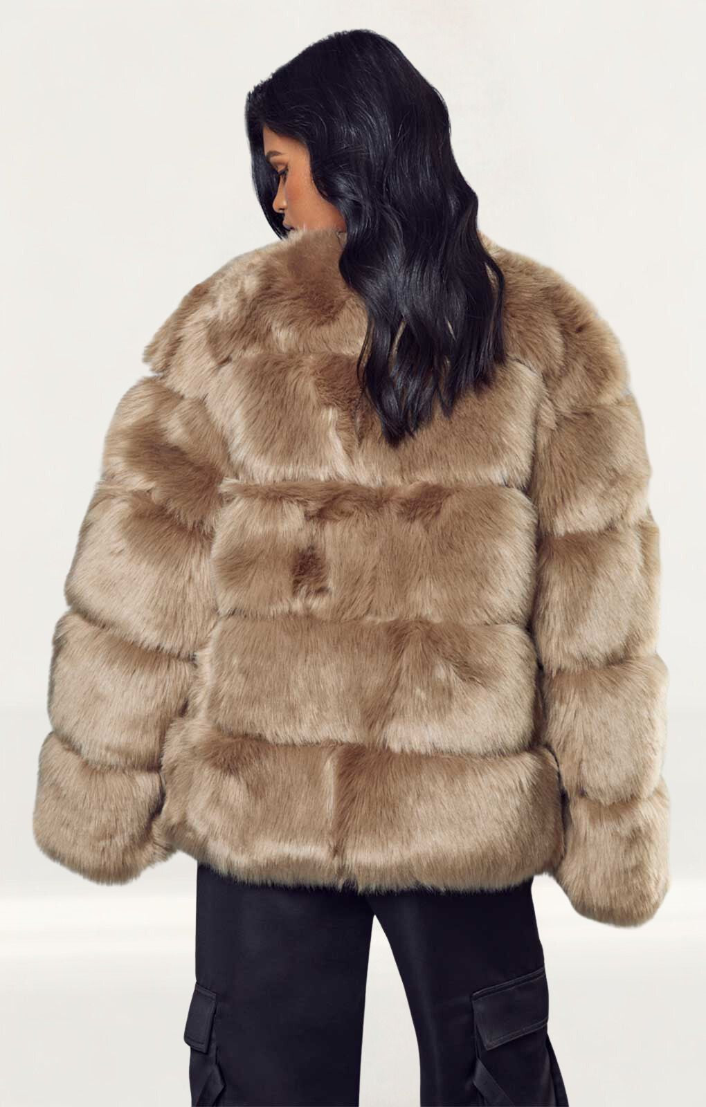 Misspap Stone Faux Fur Panelled Coat