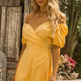 Seven Wonders Yellow Off The Shoulder Wrap Dress