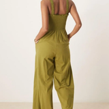 Nobody's Child Shirred Bodice Jumpsuit Green