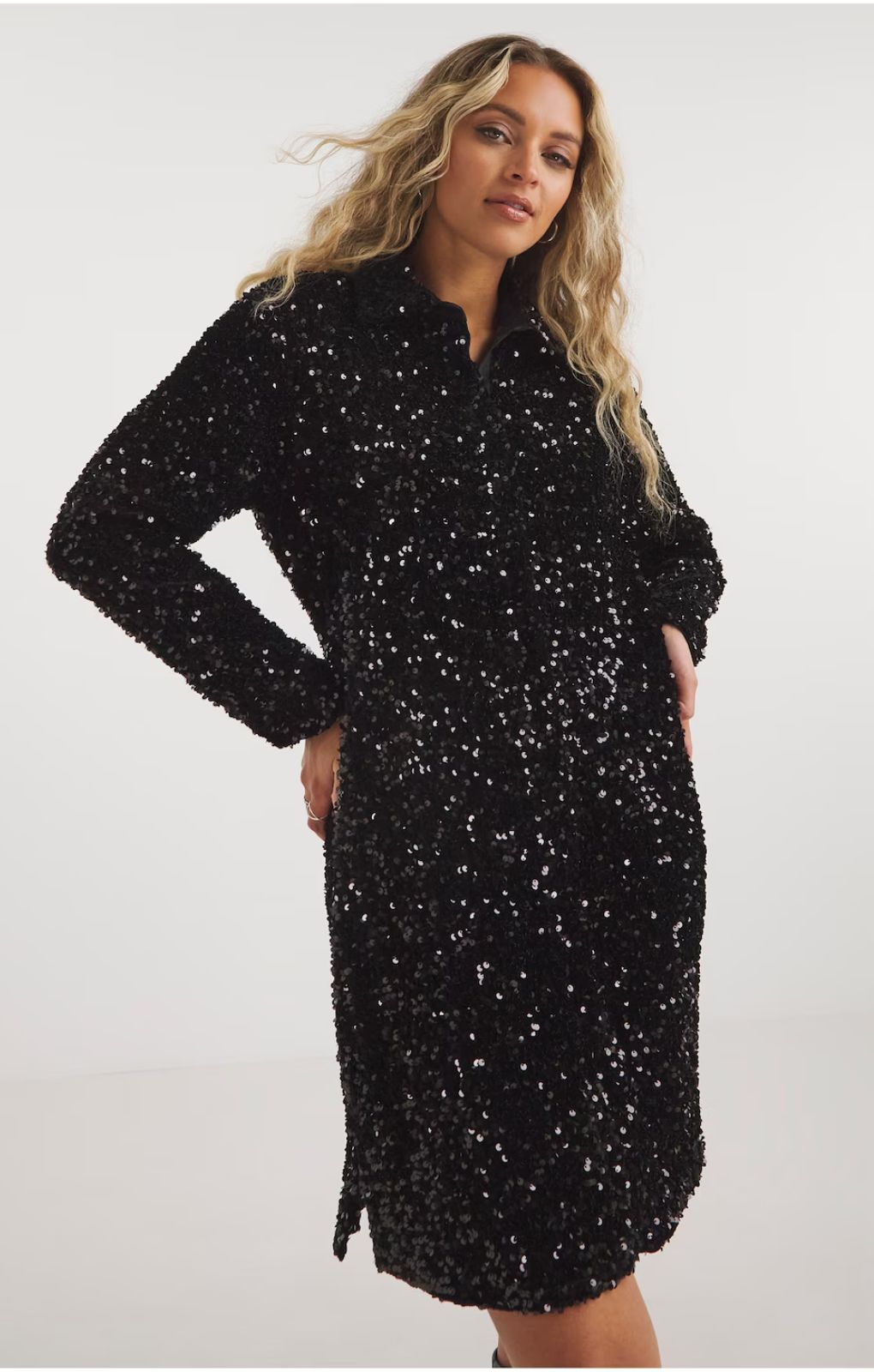 Rent Simply Be Black Sequin Shirt Dress | Hirestreet Rent Simply Be Black Sequin Shirt Dress | Hirestreet