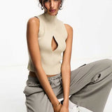 Sixth June Knit Crop Top in Beige