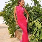 Amy Lynn Lana Pink Fitted High Neck Dress