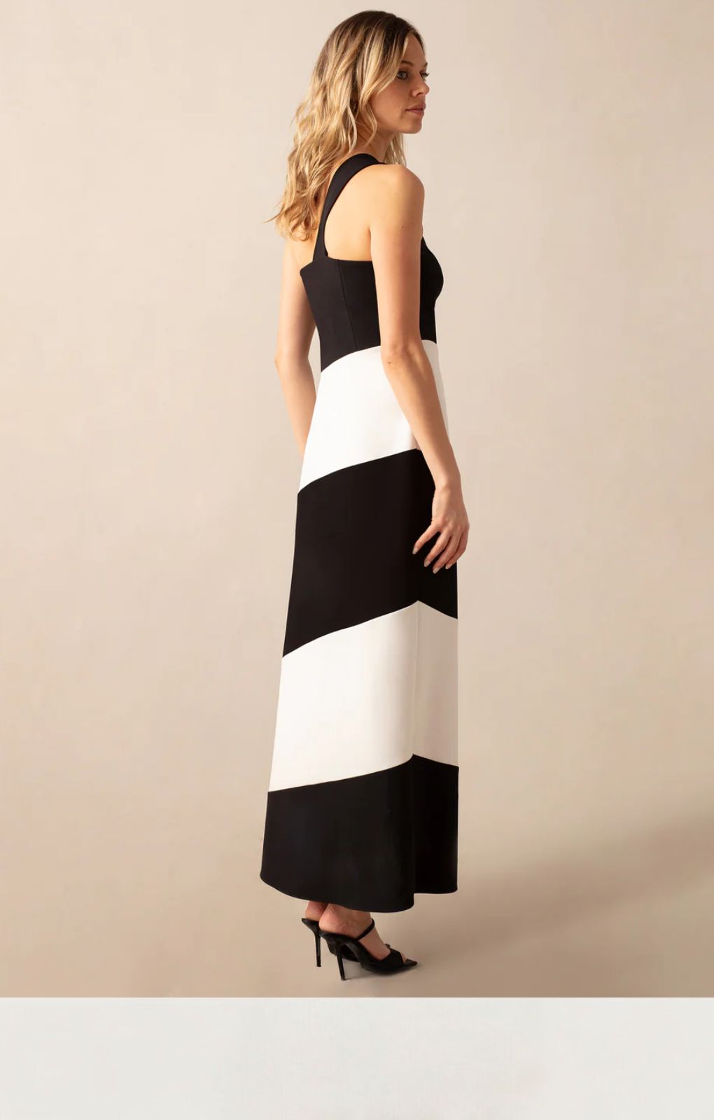 Ro&Zo Sofia Mono Stripe One Shoulder Maxi Dress