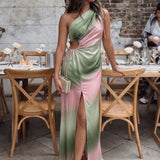 Style Cheat One Shoulder Satin Midaxi Dress In Ombre Effect