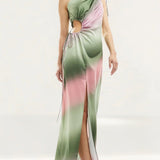 Style Cheat One Shoulder Satin Midaxi Dress In Ombre Effect