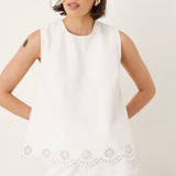 Nobody's Child White Denim Broderie Swing Top