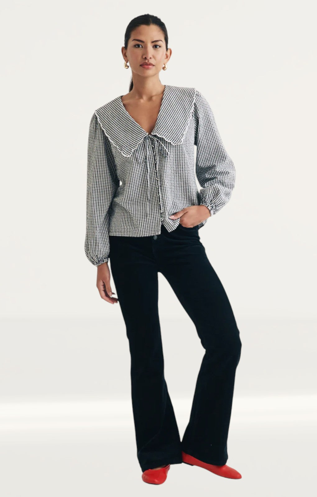 Nobody's Child Black Gingham Long Sleeve Birdie Blouse