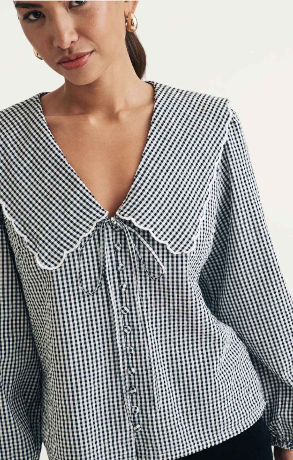 Nobody's Child Black Gingham Long Sleeve Birdie Blouse