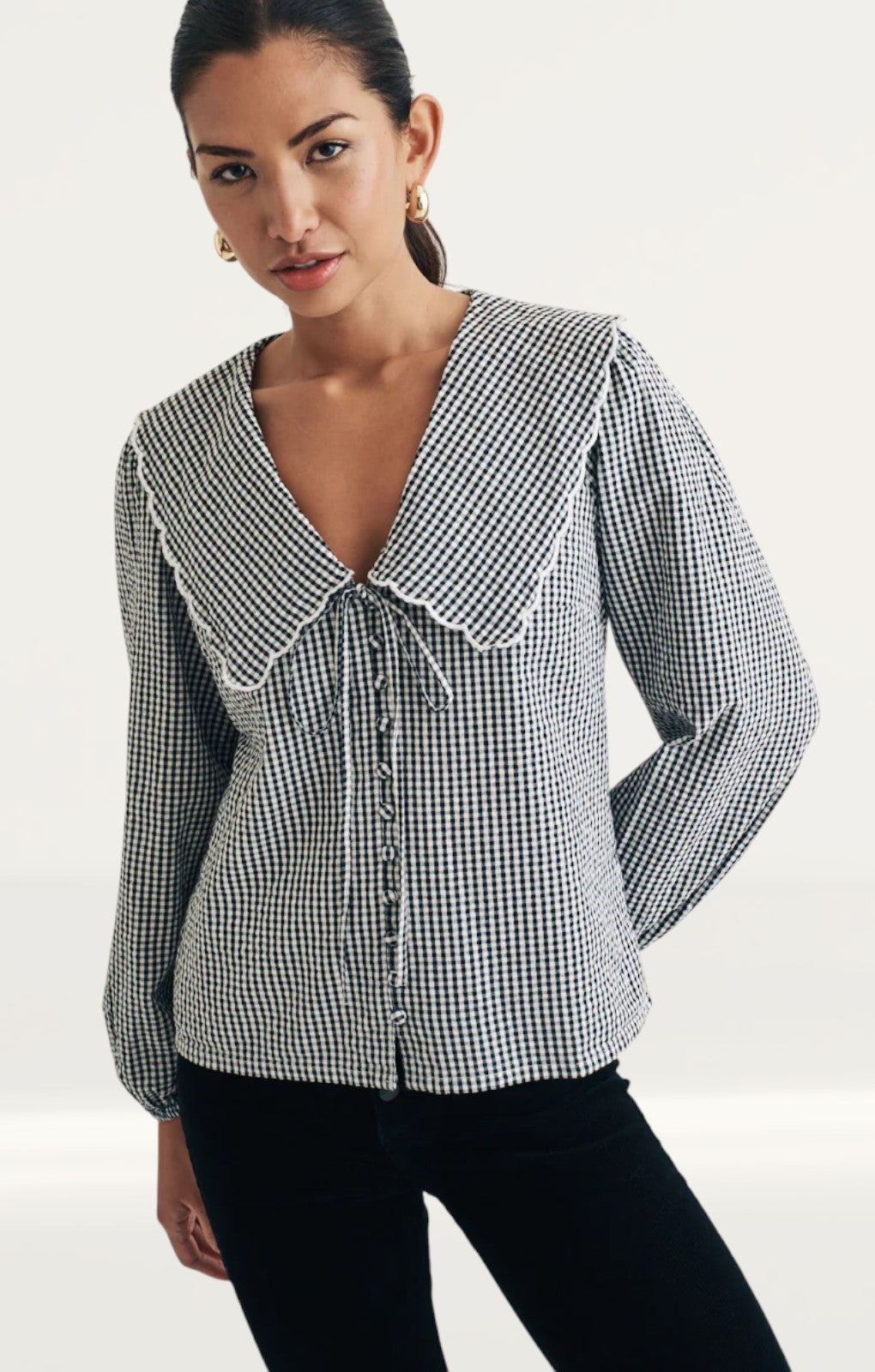 Nobody's Child Black Gingham Long Sleeve Birdie Blouse