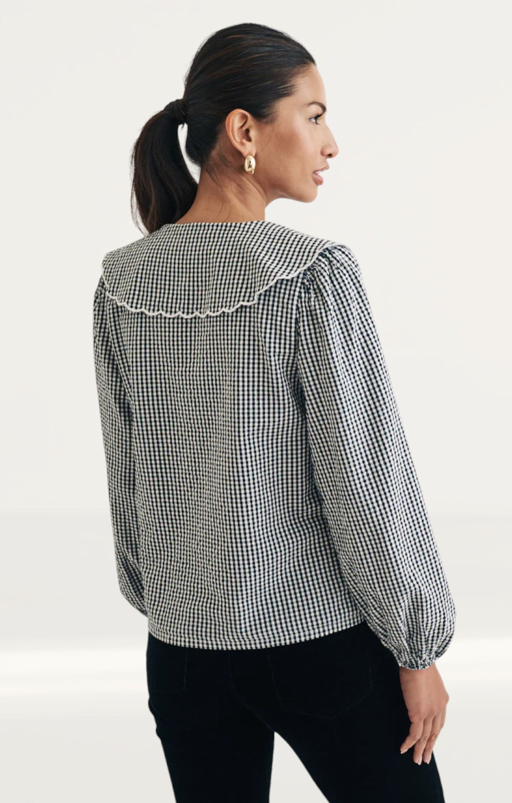 Nobody's Child Black Gingham Long Sleeve Birdie Blouse