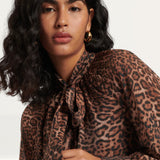 Nobody's Child Leopard Print Tie Neck Blouse