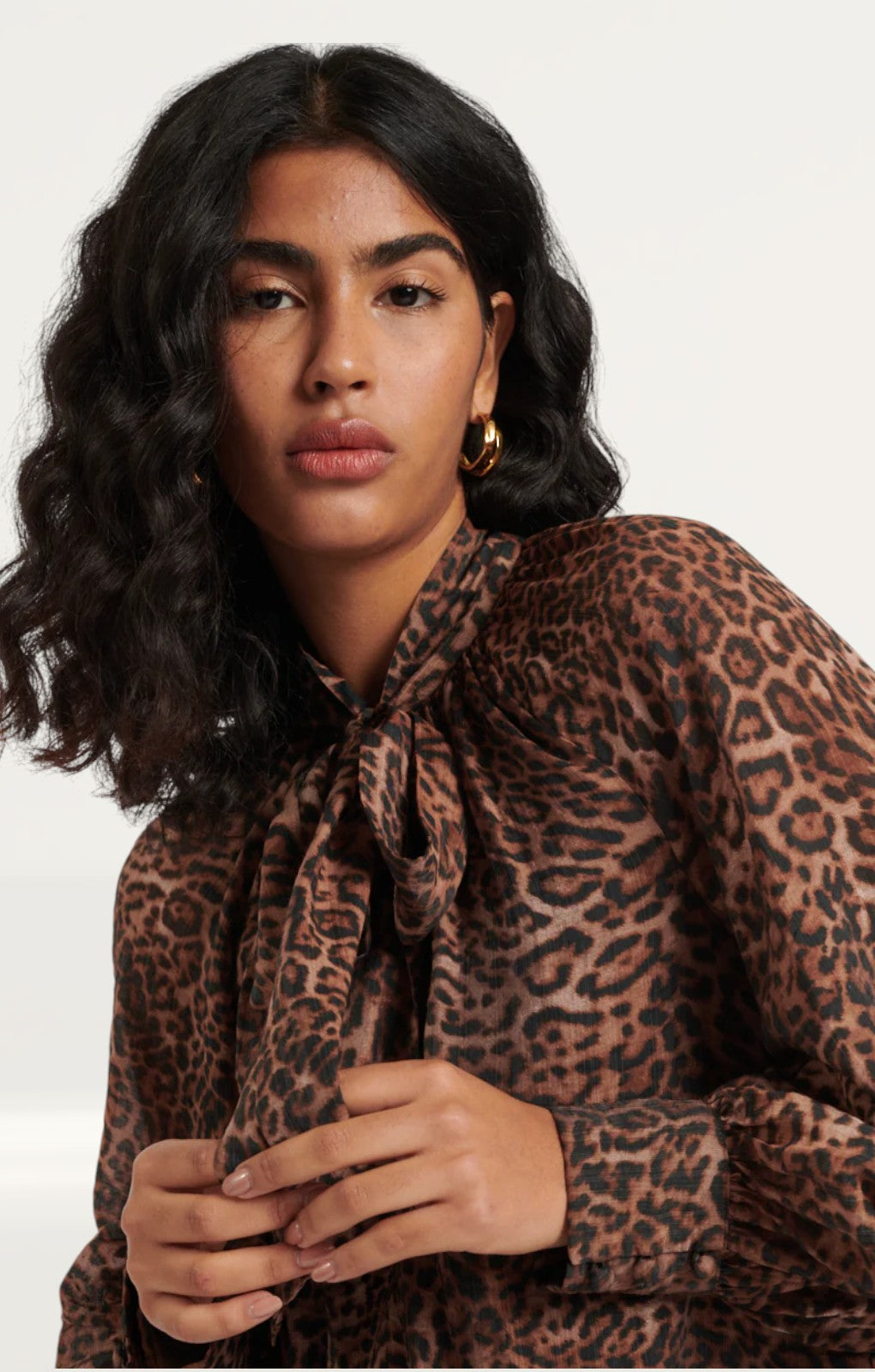 Nobody's Child Leopard Print Tie Neck Blouse