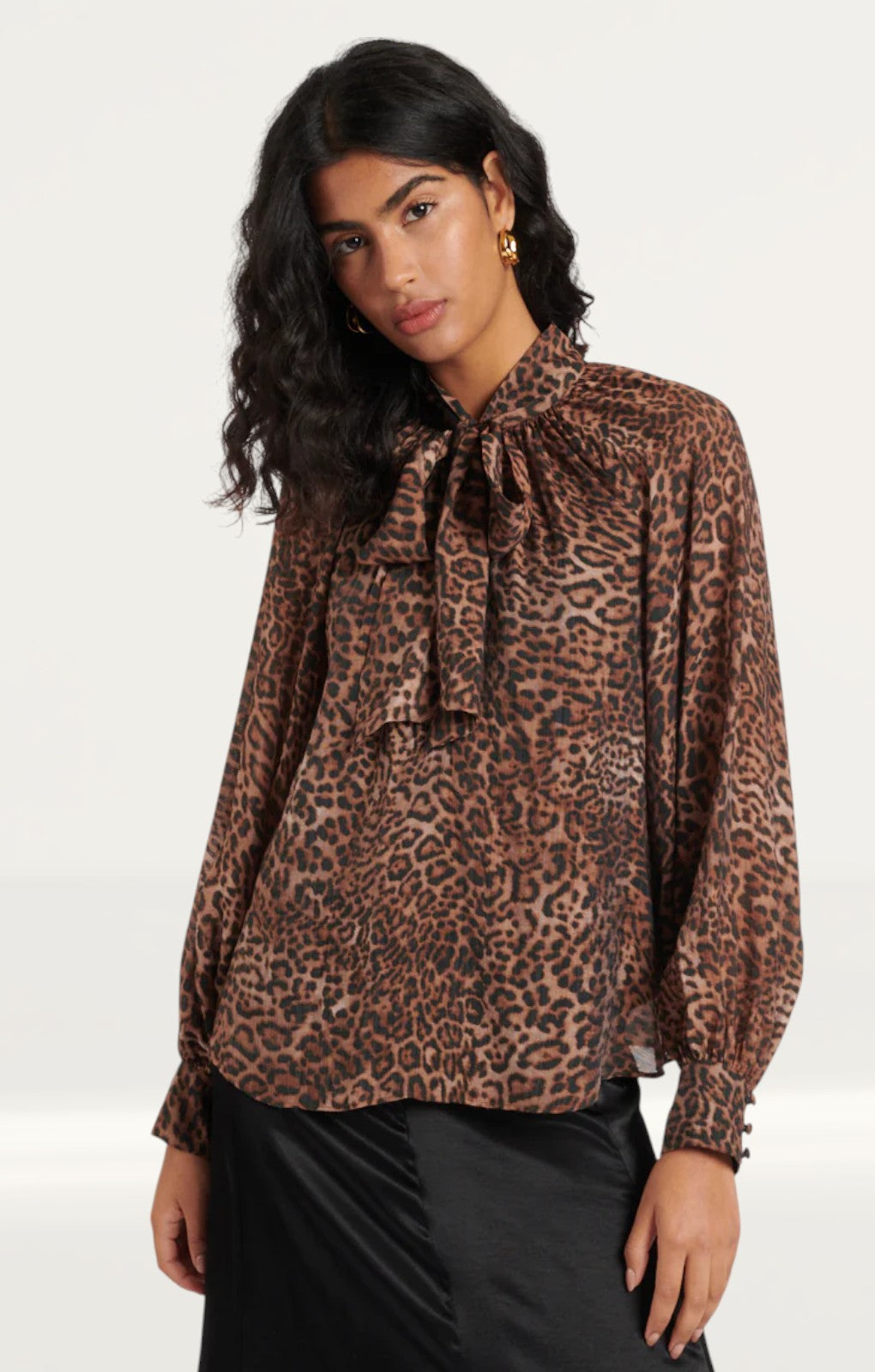 Nobody's Child Leopard Print Tie Neck Blouse