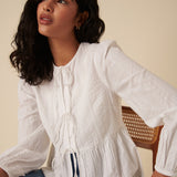 Nobody's Child White Bernice Tie Front Blouse