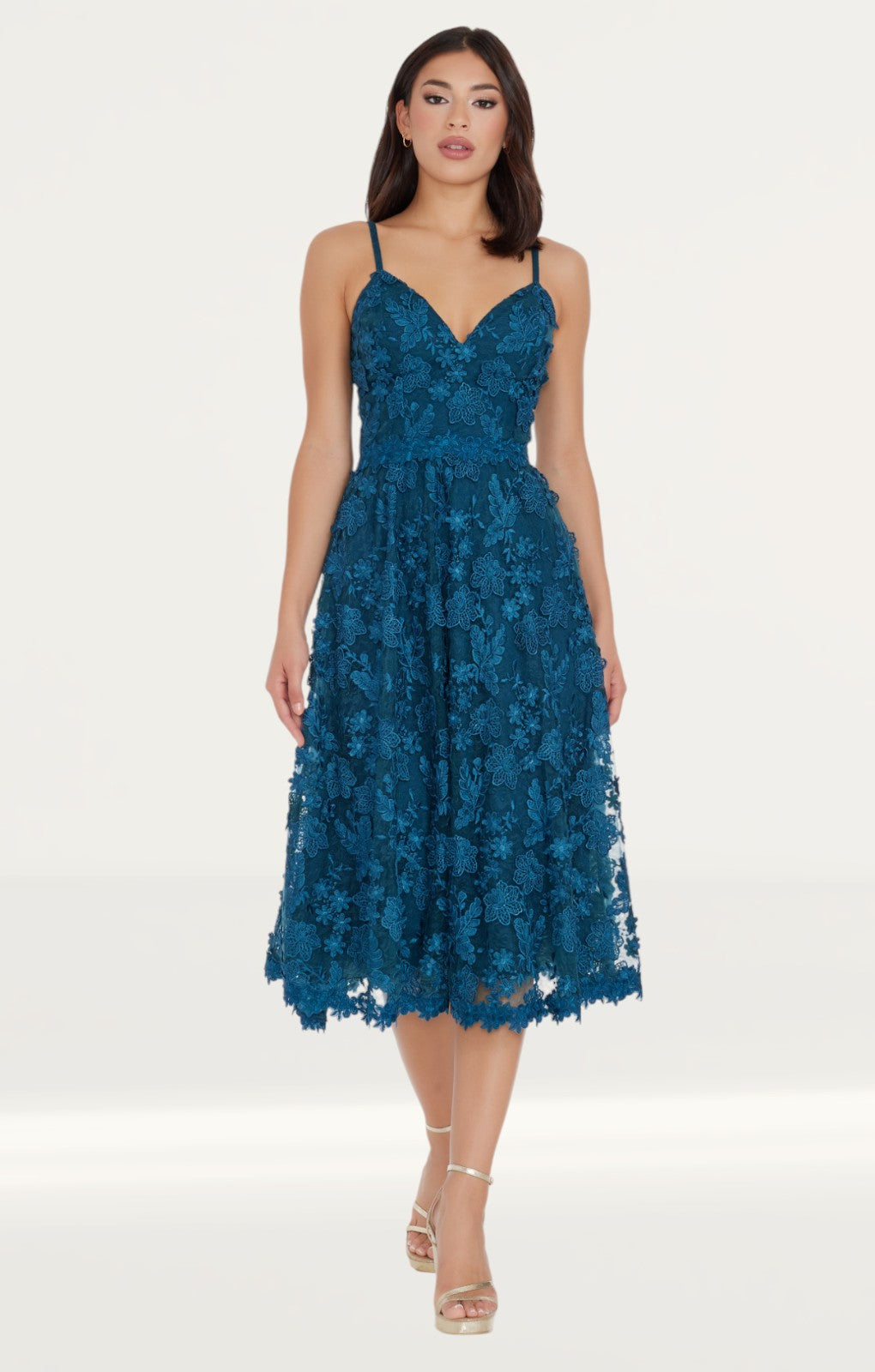 Dress The Population Tahani Midi Dress in Peacock Blue
