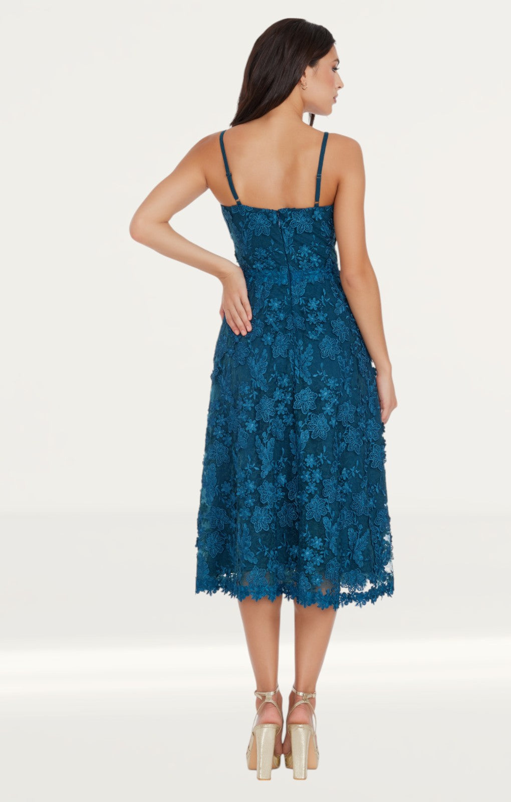 Dress The Population Tahani Midi Dress in Peacock Blue