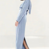 TFNC Cowl Back Maxi Dress in Dusty Blue